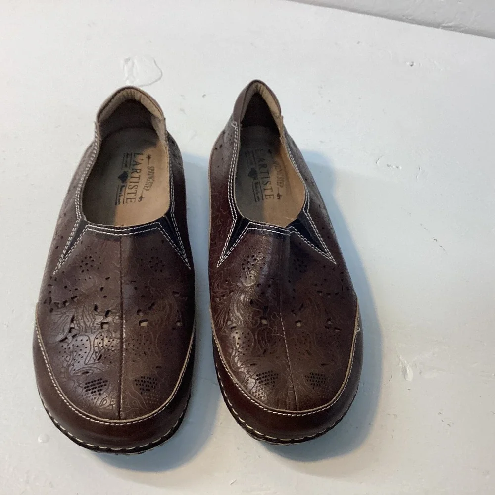Spring Step‎ L'Artiste Libora Brown Leather SlipOn Shoes Womens Sz 8 Comfort